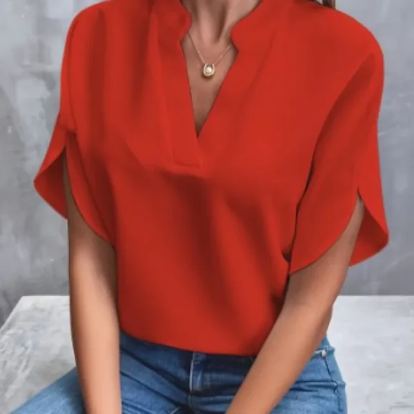 Summer Short-sleeved Chiffon Shirt New V-neck Shirt Women's Casual Versatile Clothing - Image 8